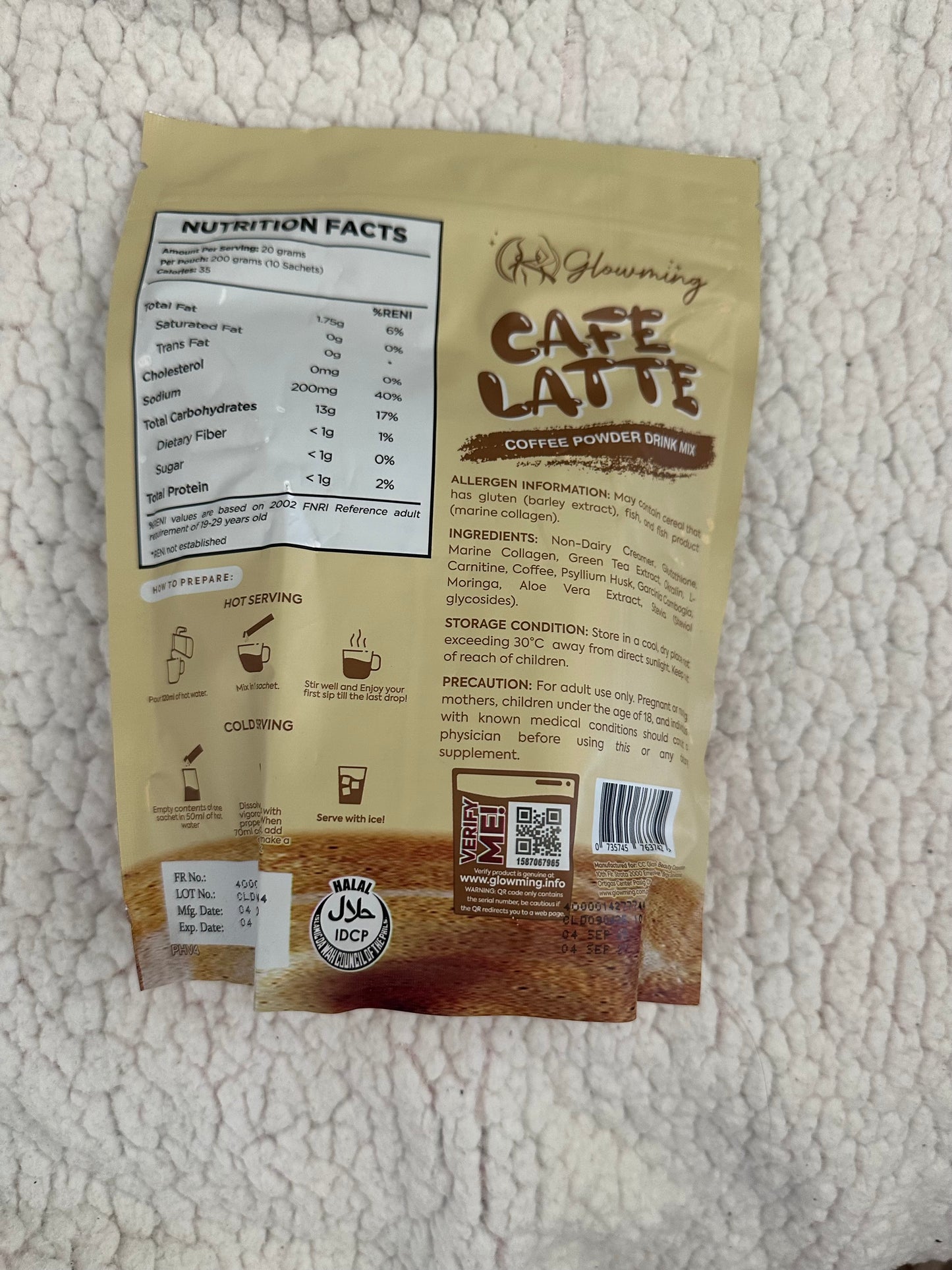 Cris Cosmetics Glowming Cafe Latte Coffee Drink - 20g x 10 Sachets