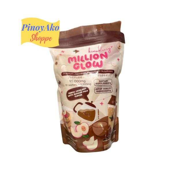 SALE! Kimsdiary Million Glow PEACH HAZELNUT w/ Almond Milk Flavor 10Sachets EXP DATE SEPT 2025